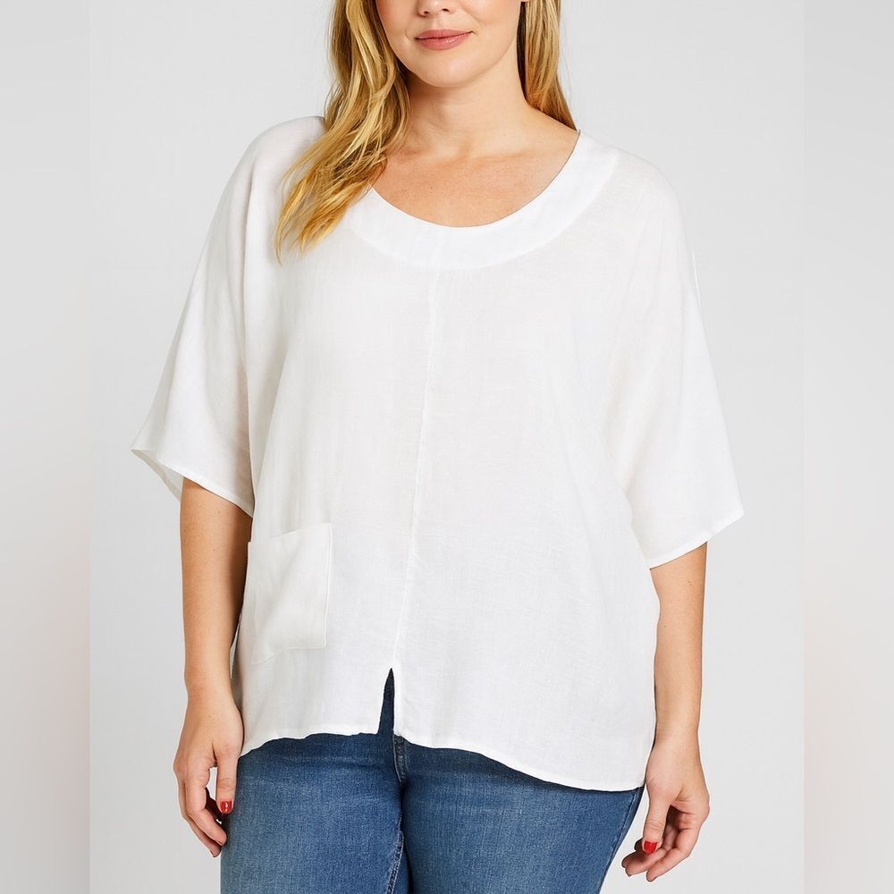 Mare Blu St Tropez White Linen Oversized Tunic Top One Pocket Flowly Size L